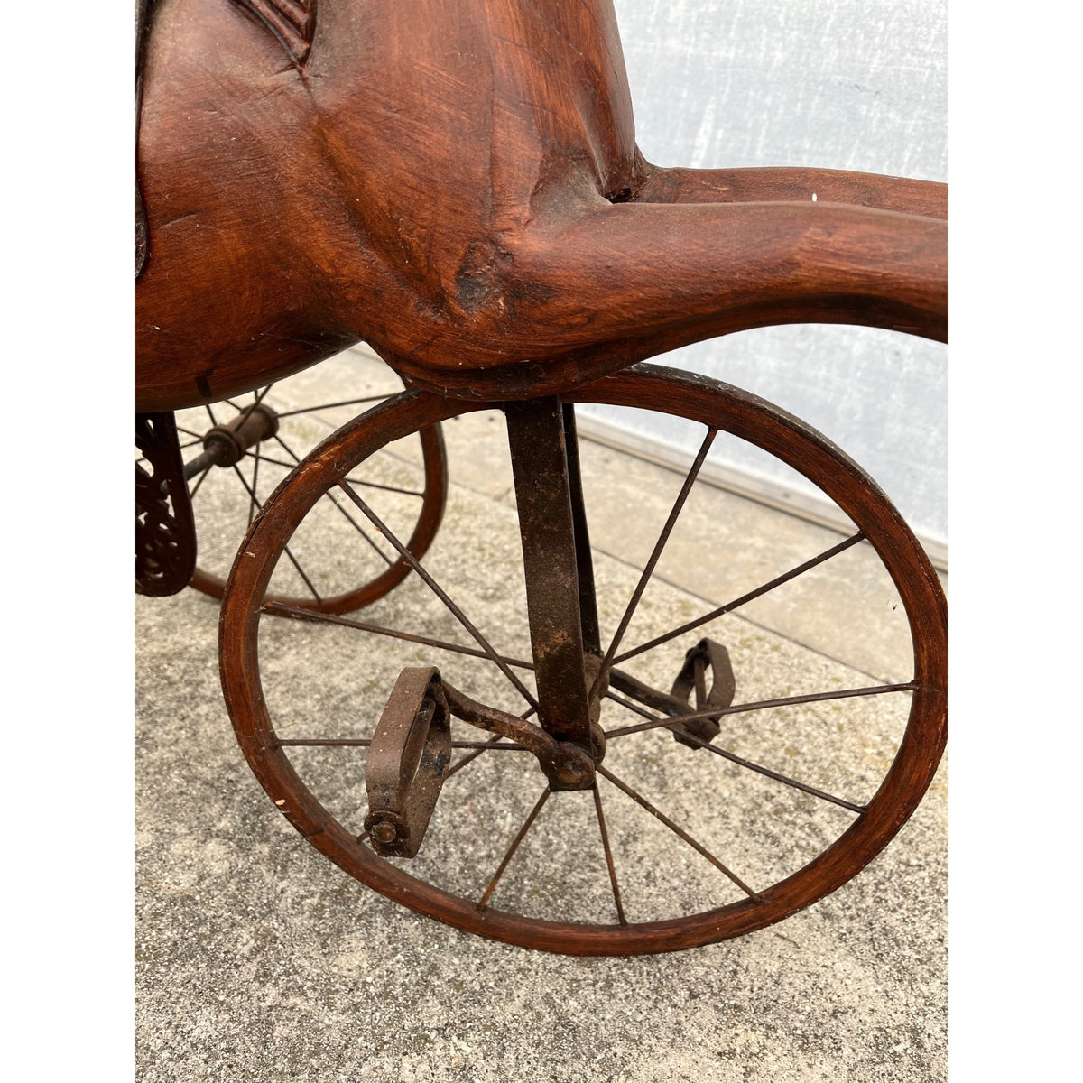 Vintage Mid-Century Carved Wood Horse Tricycle Velocipede Toy Victorian Style