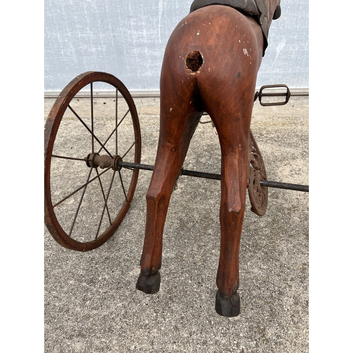 Vintage Mid-Century Carved Wood Horse Tricycle Velocipede Toy Victorian Style