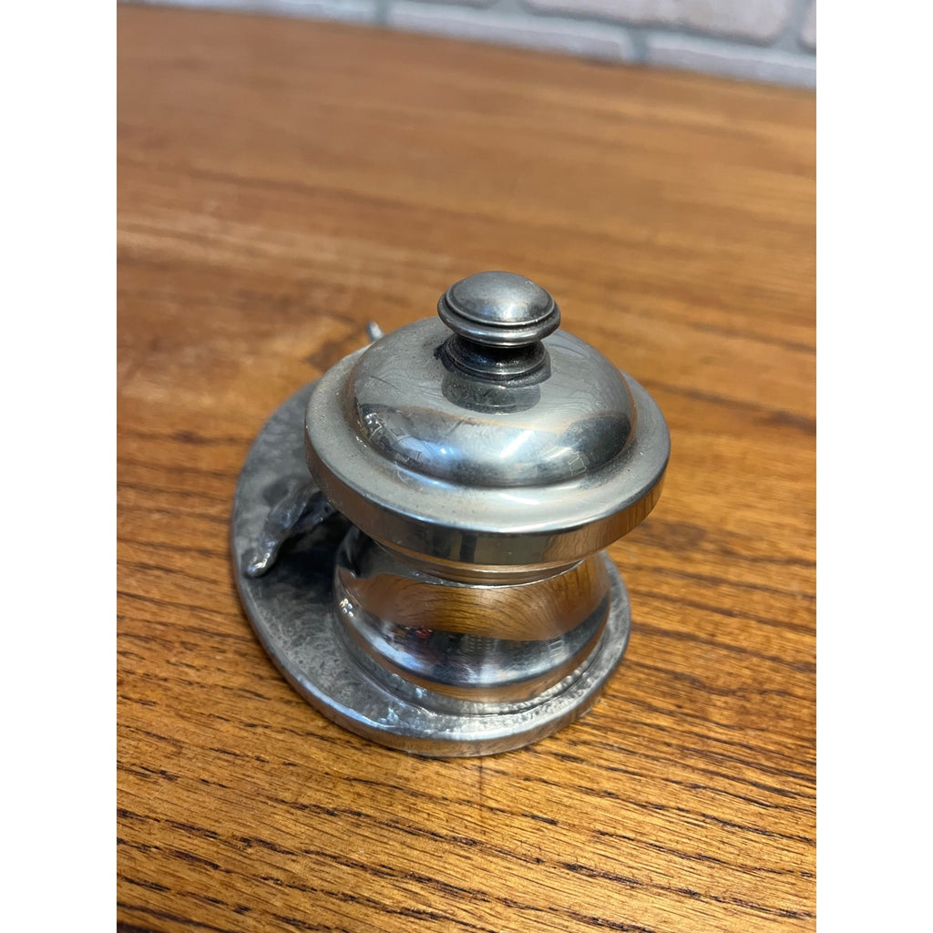 Vintage Fox Hunting Theme Pewter Metal Inkwell or Desk Accessory