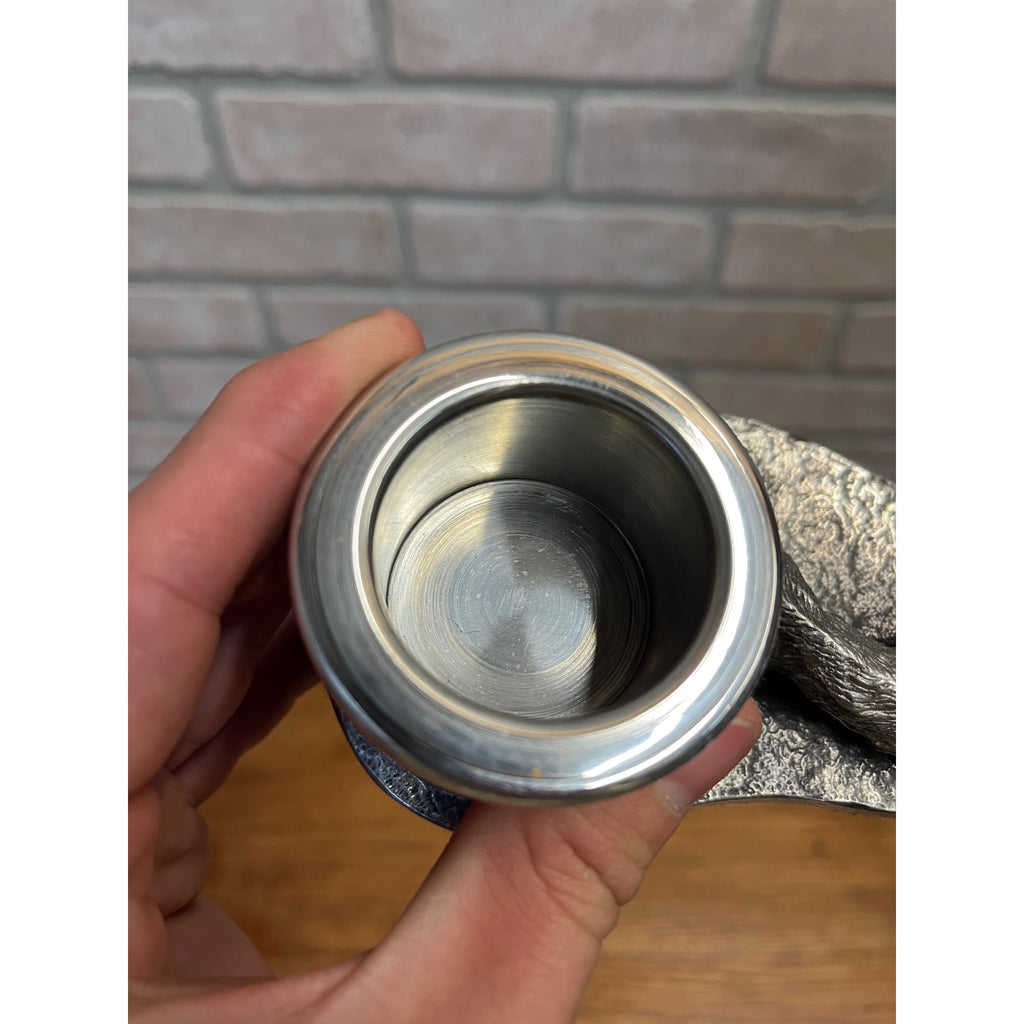 Vintage Fox Hunting Theme Pewter Metal Inkwell or Desk Accessory