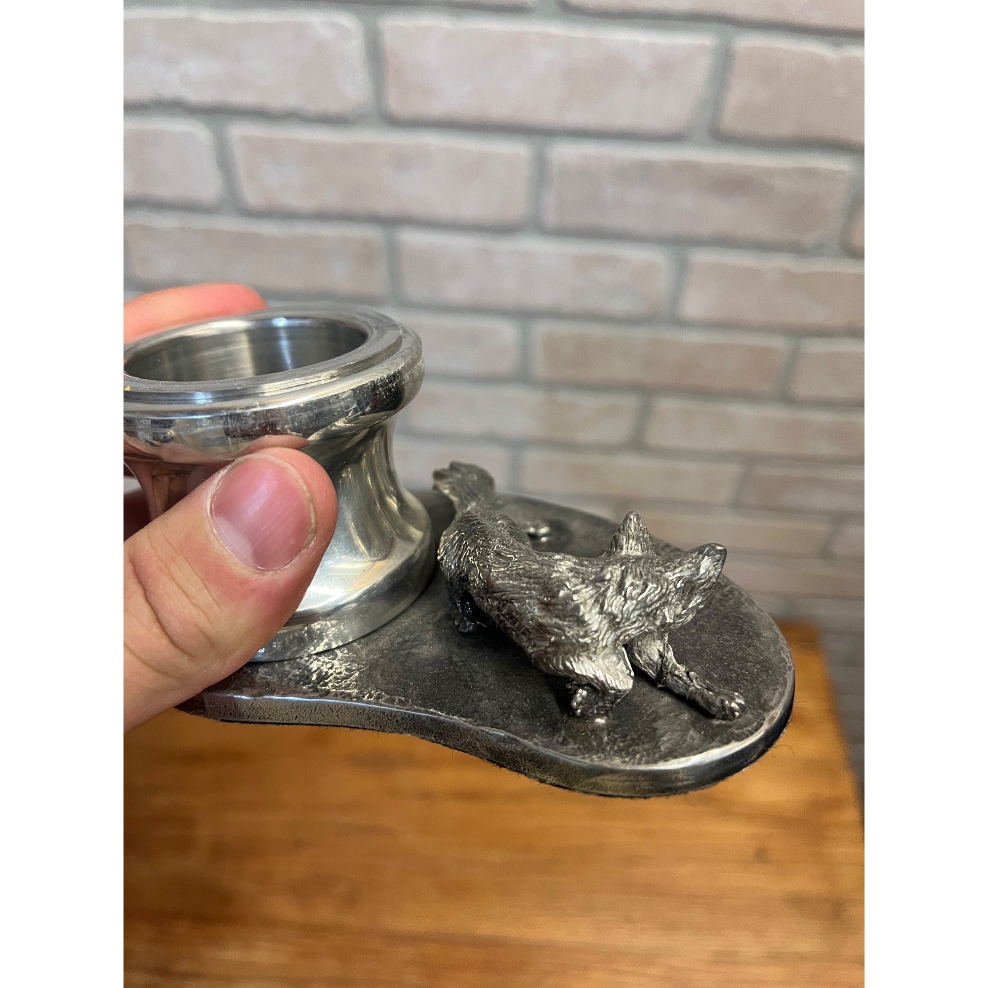 Vintage Fox Hunting Theme Pewter Metal Inkwell or Desk Accessory