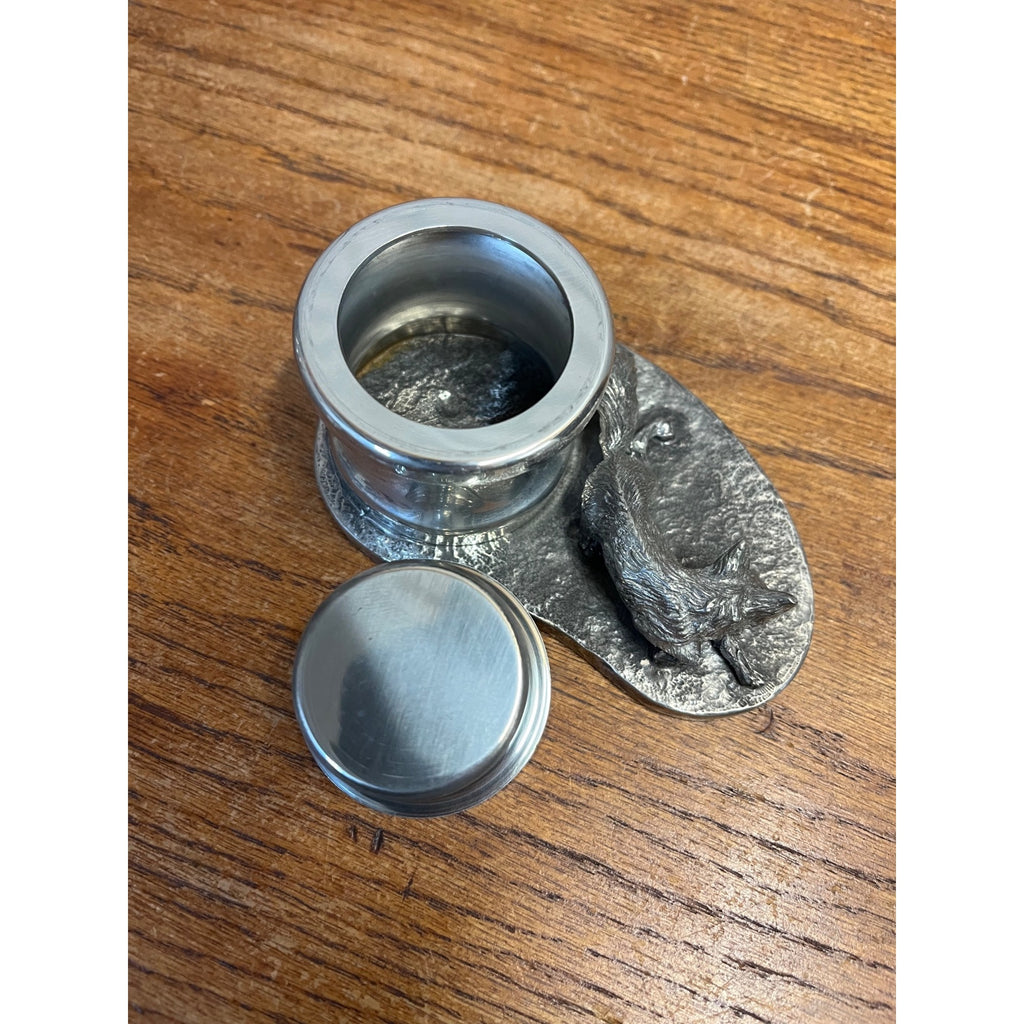 Vintage Fox Hunting Theme Pewter Metal Inkwell or Desk Accessory