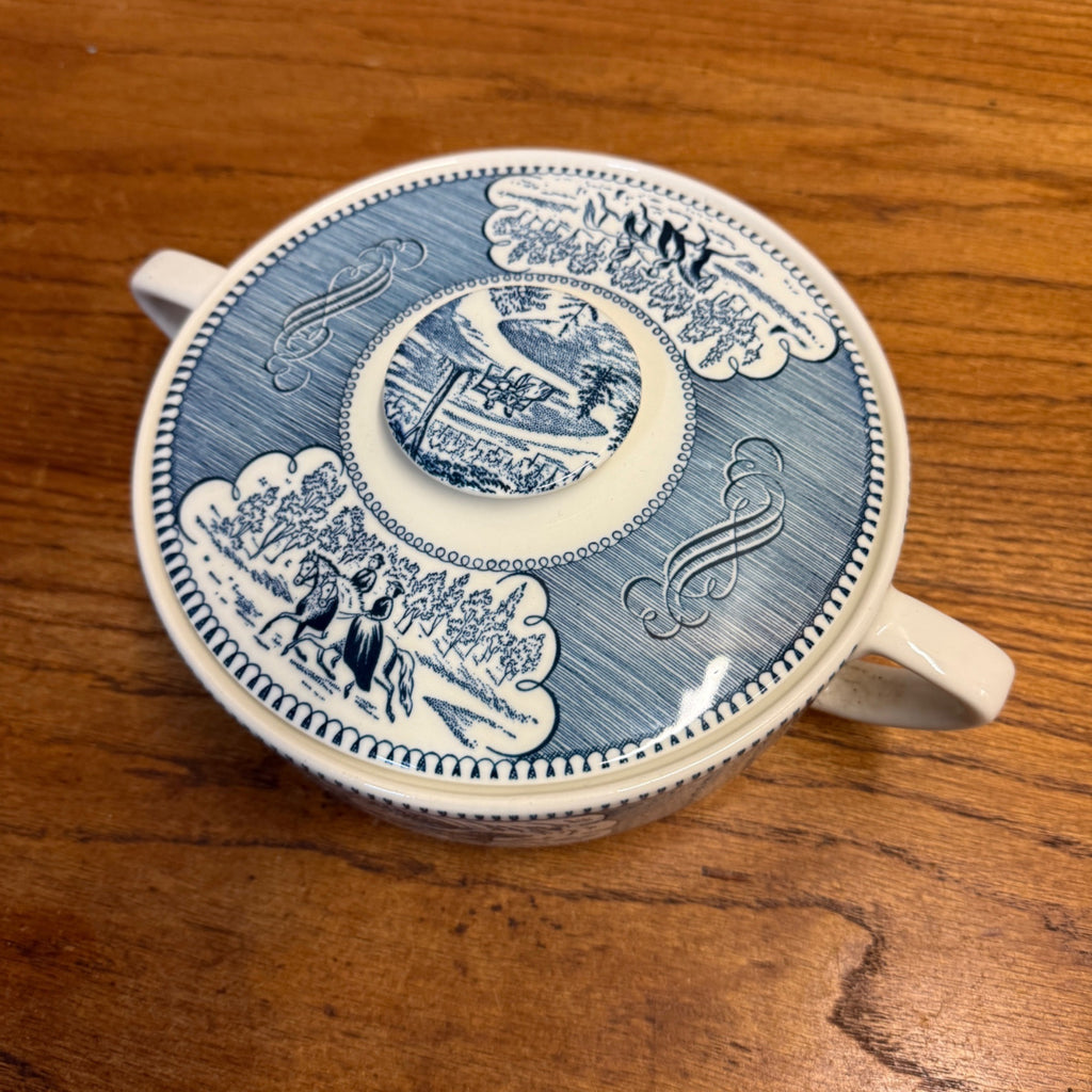 Vintage Currier and Ives by Royal China 1.25 QT Round Covered Casserole Dish