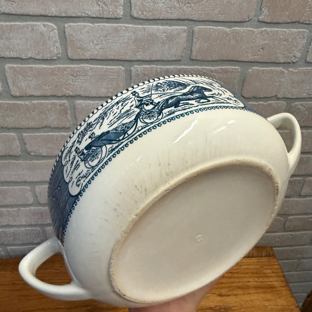 Vintage Currier and Ives by Royal China 1.25 QT Round Covered Casserole Dish