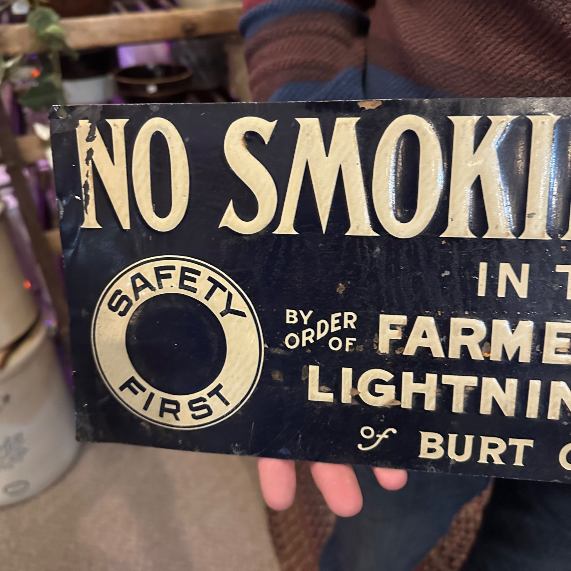 Vintage 1920s Farmers Mutual No Smoking Insurance Co. Advertising Tin Sign