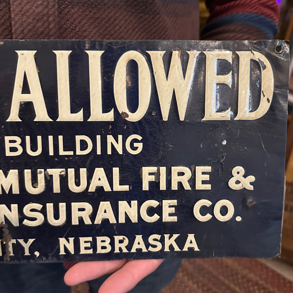 Vintage 1920s Farmers Mutual No Smoking Insurance Co. Advertising Tin Sign