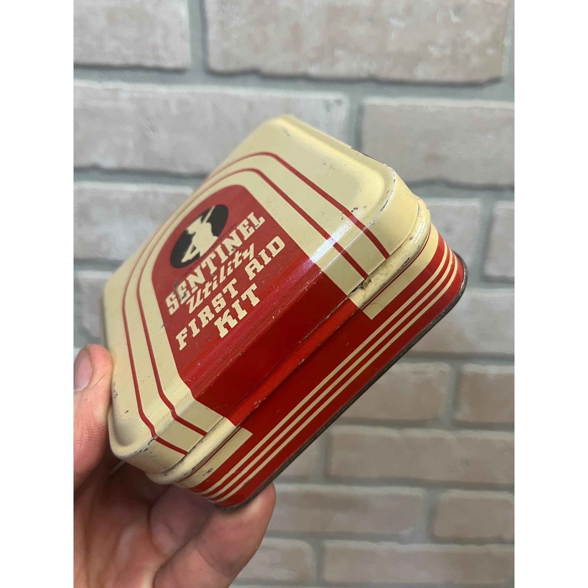 Vintage Sentinel Utility First Aid Kit Tin Metal Medical Emergency Box Empty