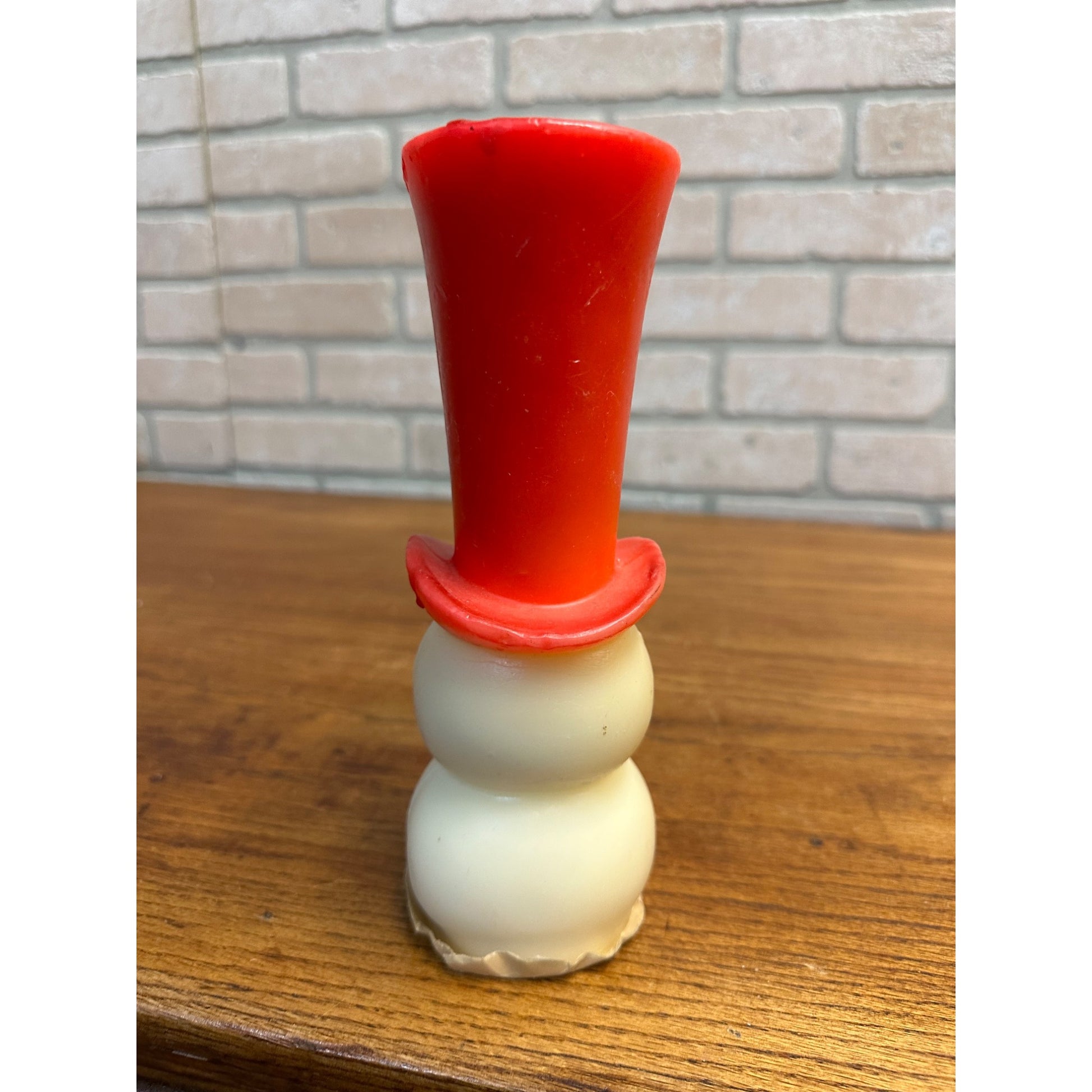 Vintage Gurley Unused Candle Snowman Red Top Hat Green Bowtie W Label 8” Tall