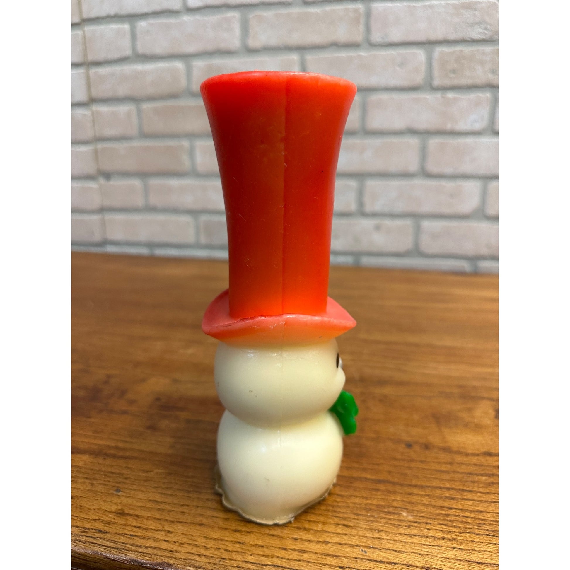 Vintage Gurley Unused Candle Snowman Red Top Hat Green Bowtie W Label 8” Tall