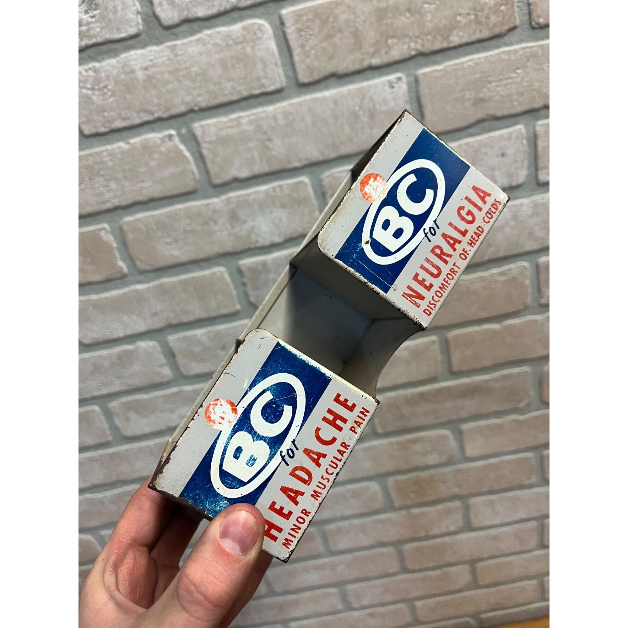 Vintage BC Aspirin Metal Tin Store Display Sign Headache Neuralgia Advertising