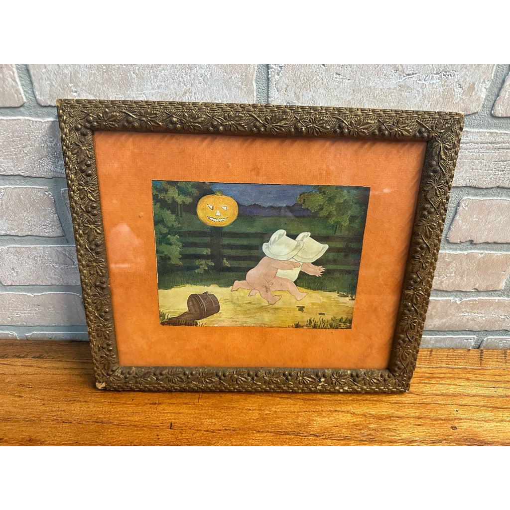 RARE Antique c.1905 Halloween Framed Litho Print "Boogie Man" by J.J. Austen