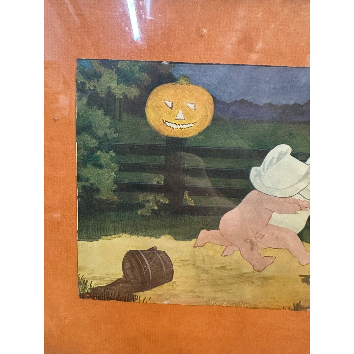 RARE Antique c.1905 Halloween Framed Litho Print "Boogie Man" by J.J. Austen