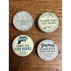 Vintage Fishing Hooks Tin Cans Pflueger Dolphin Walker Advertising Lot (4)