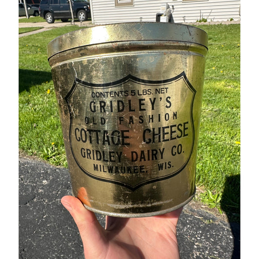 Vintage Gridleys Cottage Cheese Tin 5Lb Milwaukee Wisconsin Kitchen Advertising