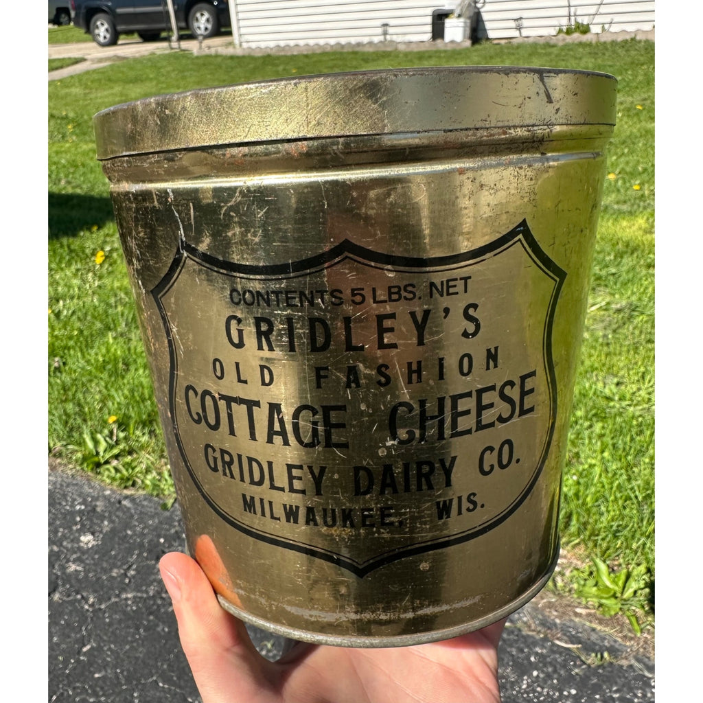 Vintage Gridleys Cottage Cheese Tin 5Lb Milwaukee Wisconsin Kitchen Advertising