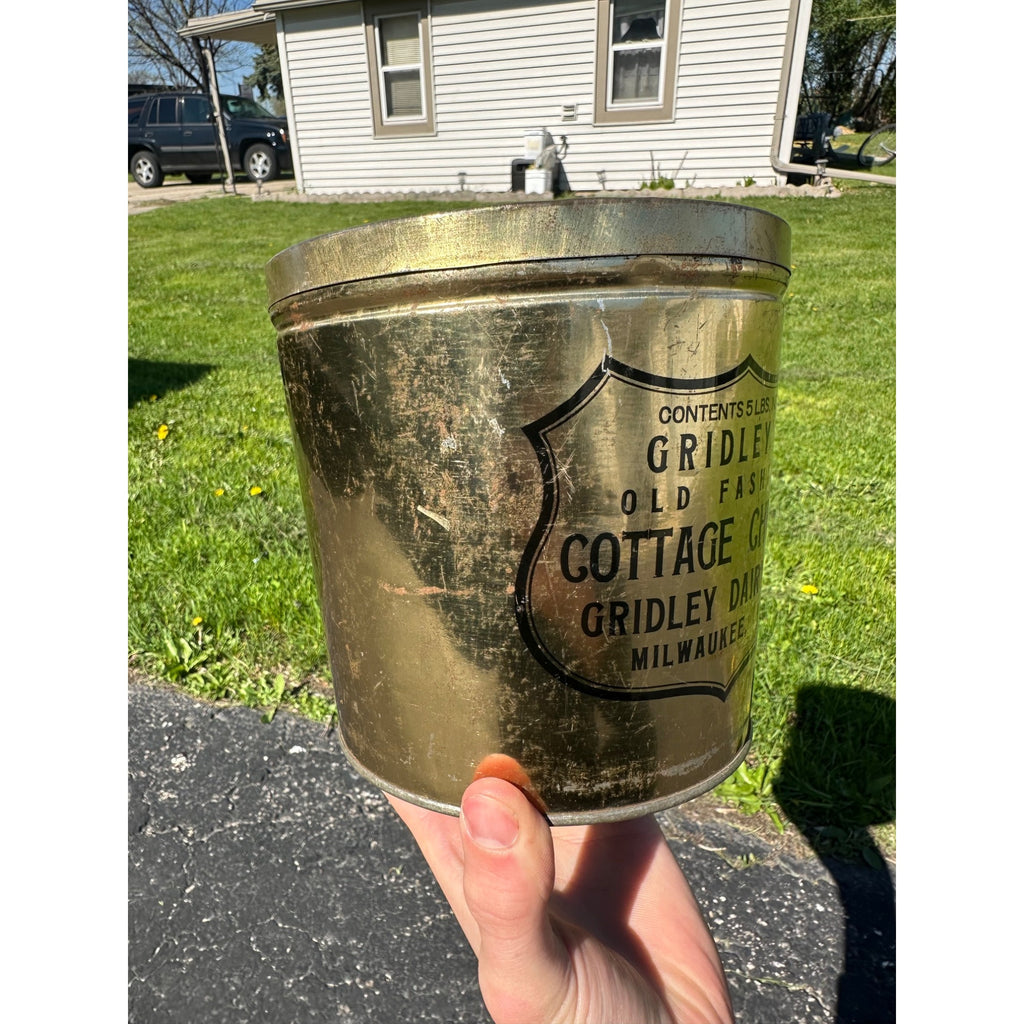 Vintage Gridleys Cottage Cheese Tin 5Lb Milwaukee Wisconsin Kitchen Advertising