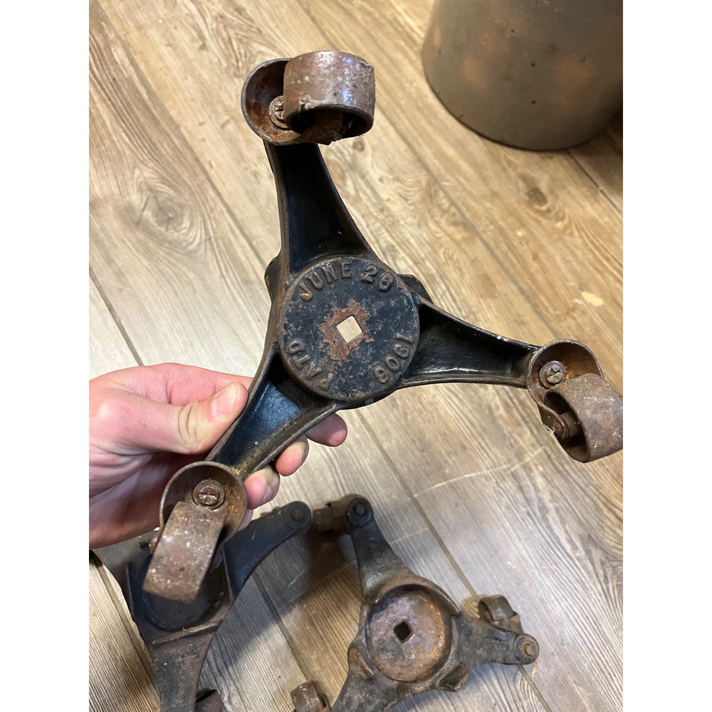 Antique Lot (3) Cast Iron 3 Wheel Swivel Caster Stove Movers Dolly Harper Stove+
