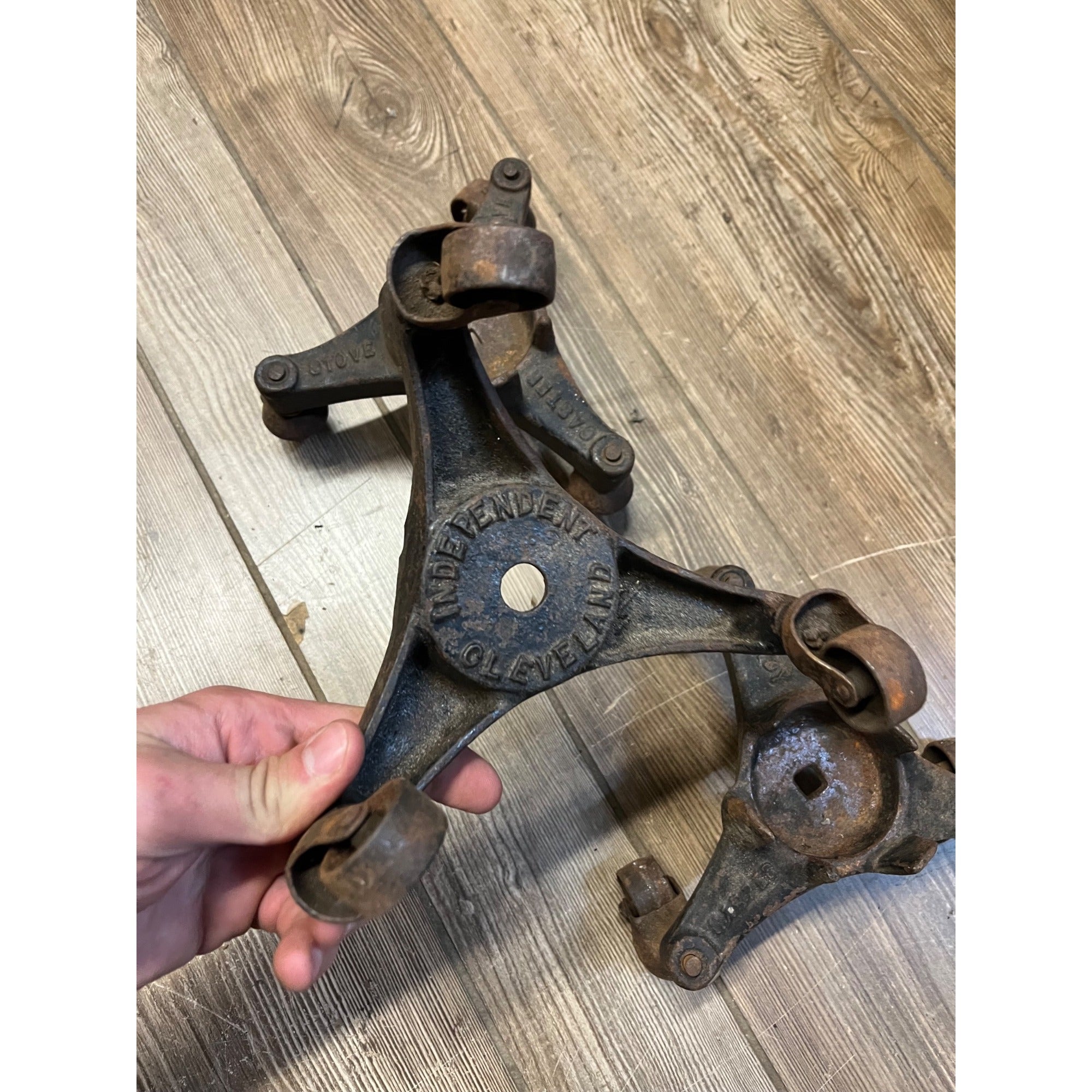 Antique Lot (3) Cast Iron 3 Wheel Swivel Caster Stove Movers Dolly Harper Stove+