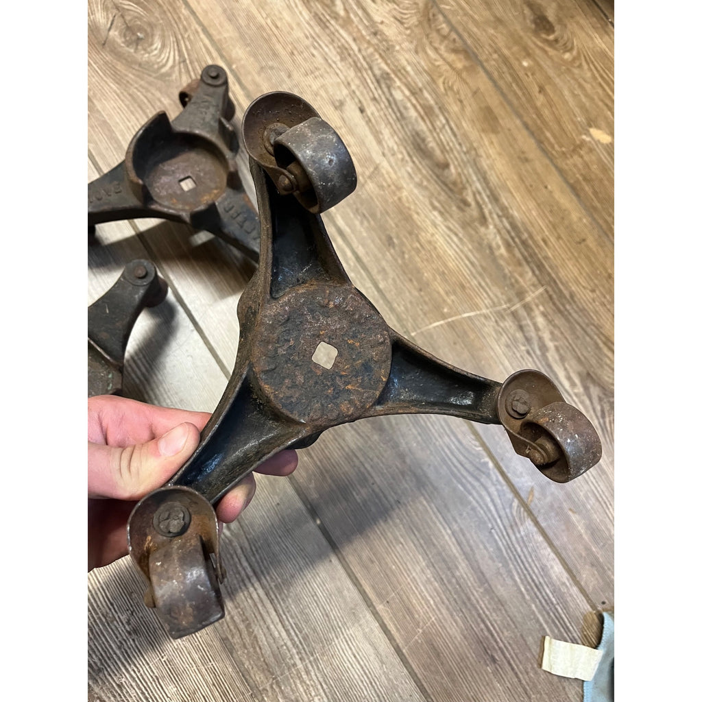 Antique Lot (3) Cast Iron 3 Wheel Swivel Caster Stove Movers Dolly Harper Stove+