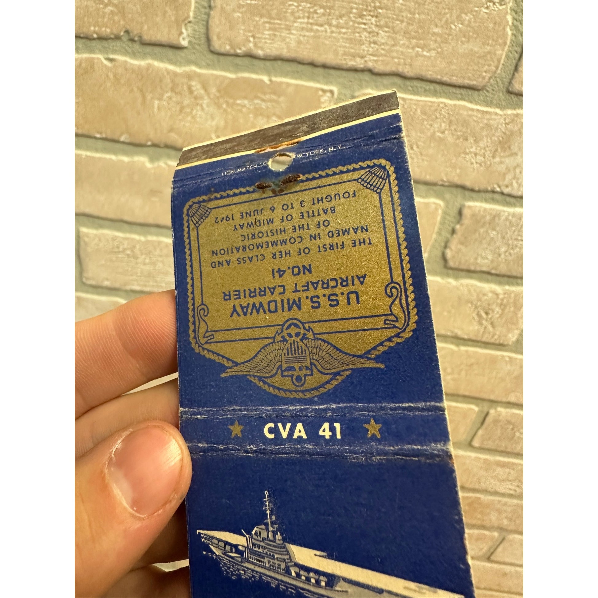 U.S.S. Midway Aircraft Carrier CVA 41 Vintage Matchbook