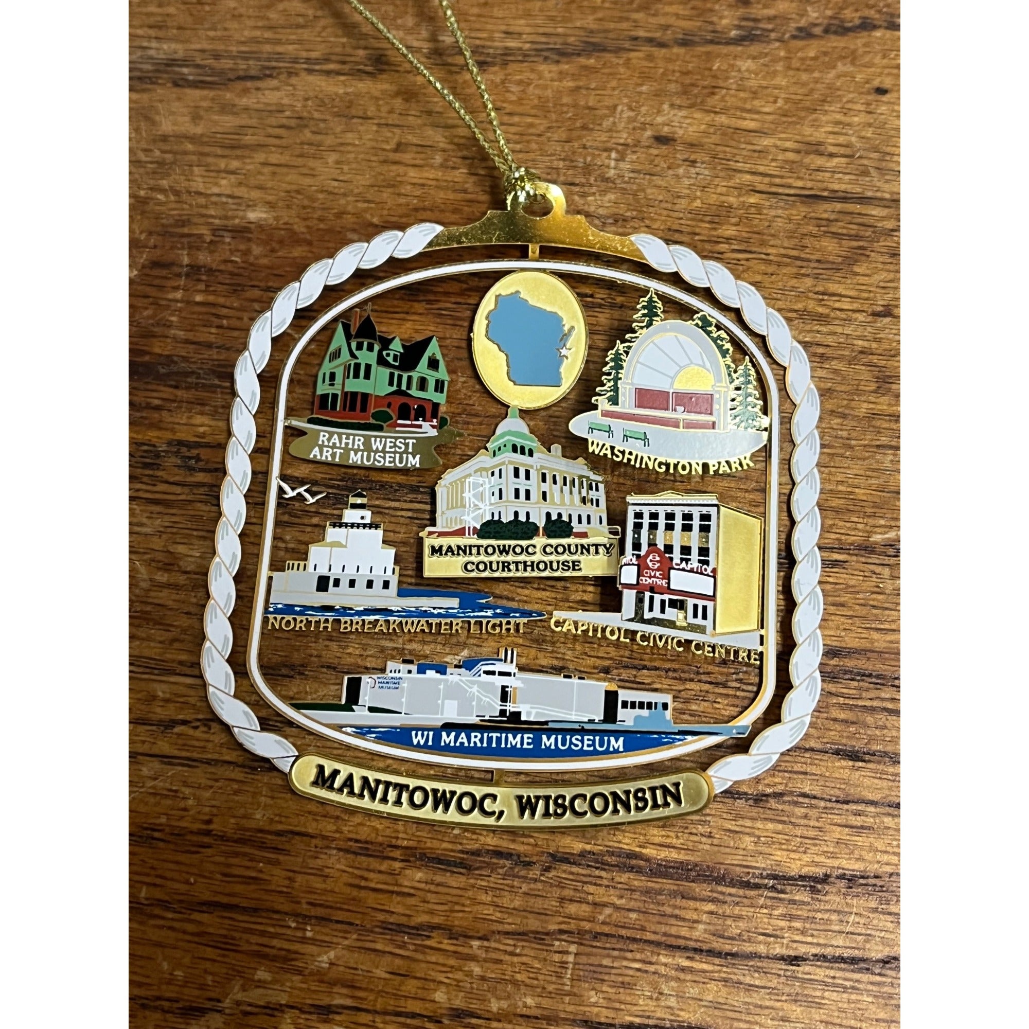 Manitowoc, WI - Downtown Landmarks Ornament - Lighthouse, Museums, Courthouse, +