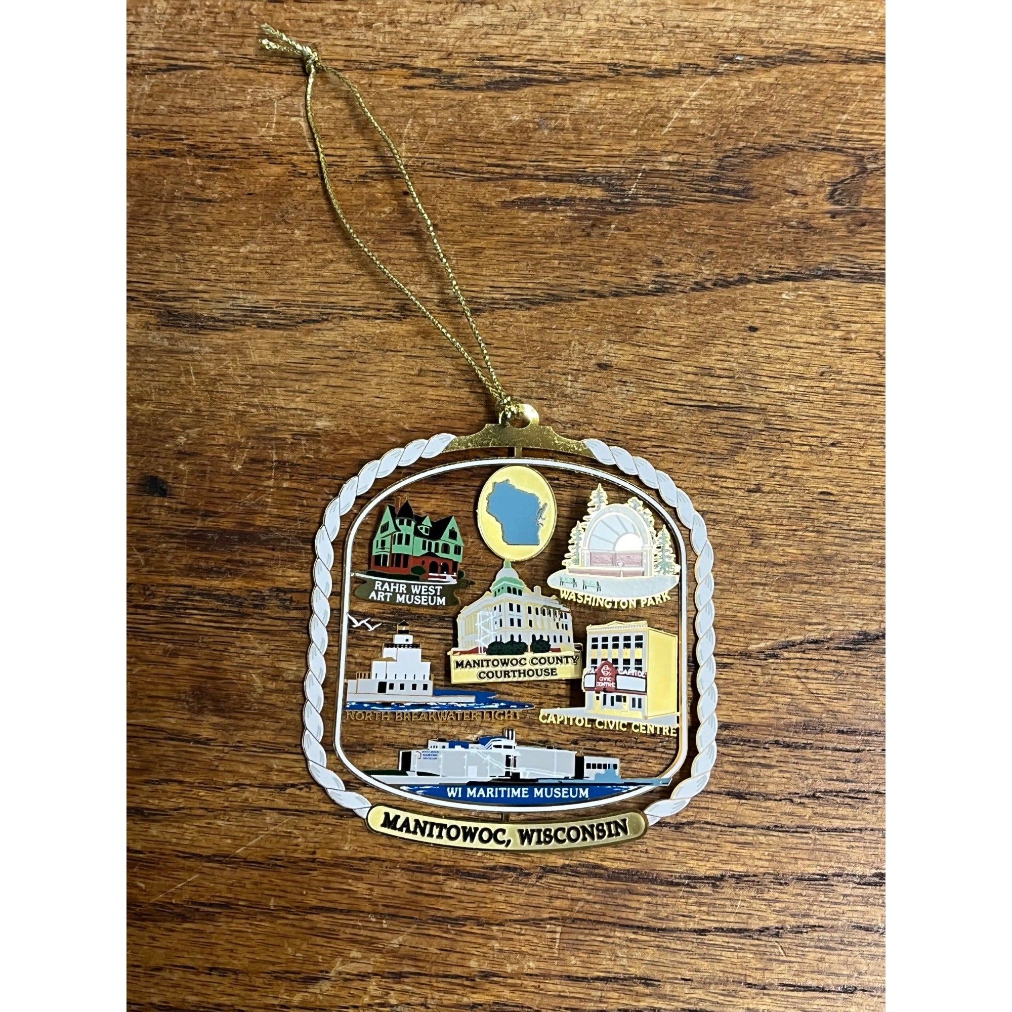 Manitowoc, WI - Downtown Landmarks Ornament - Lighthouse, Museums, Courthouse, +