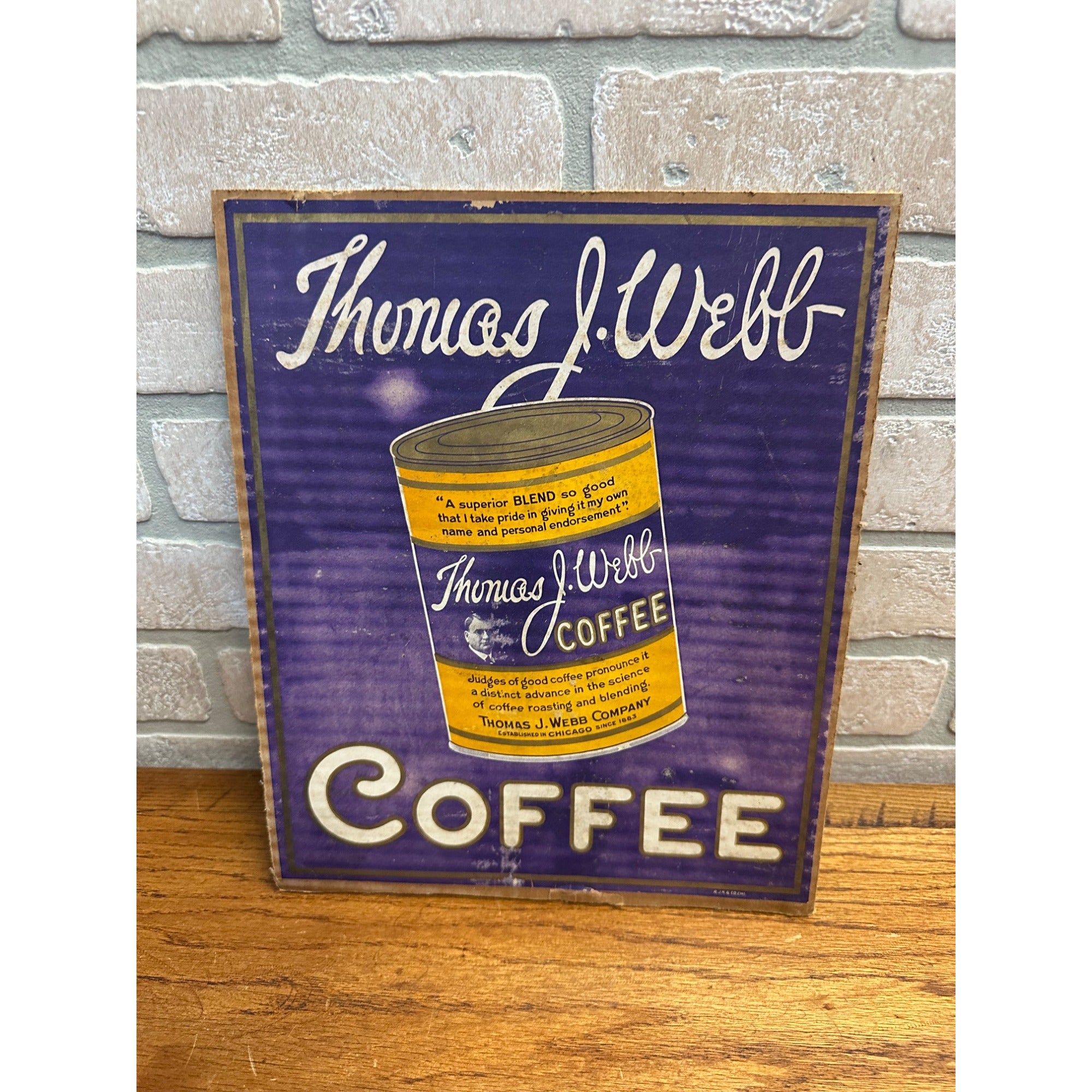 Vintage 1920s Thomas J. Webb Coffee Advertising Tin & Cardboard Sign Chicago