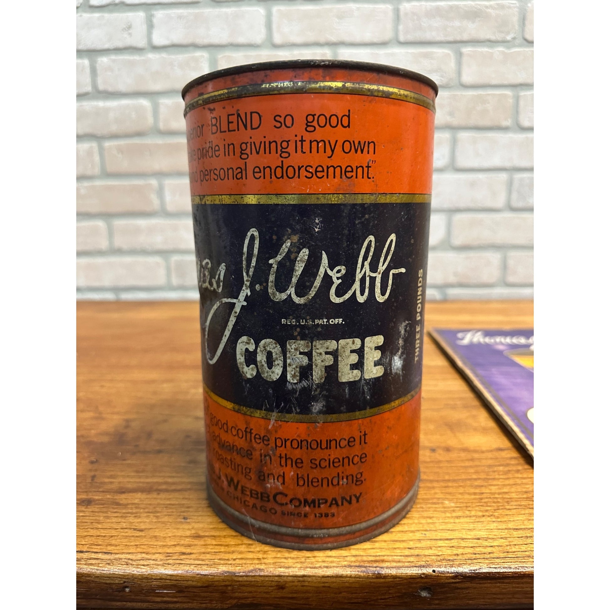 Vintage 1920s Thomas J. Webb Coffee Advertising Tin & Cardboard Sign Chicago