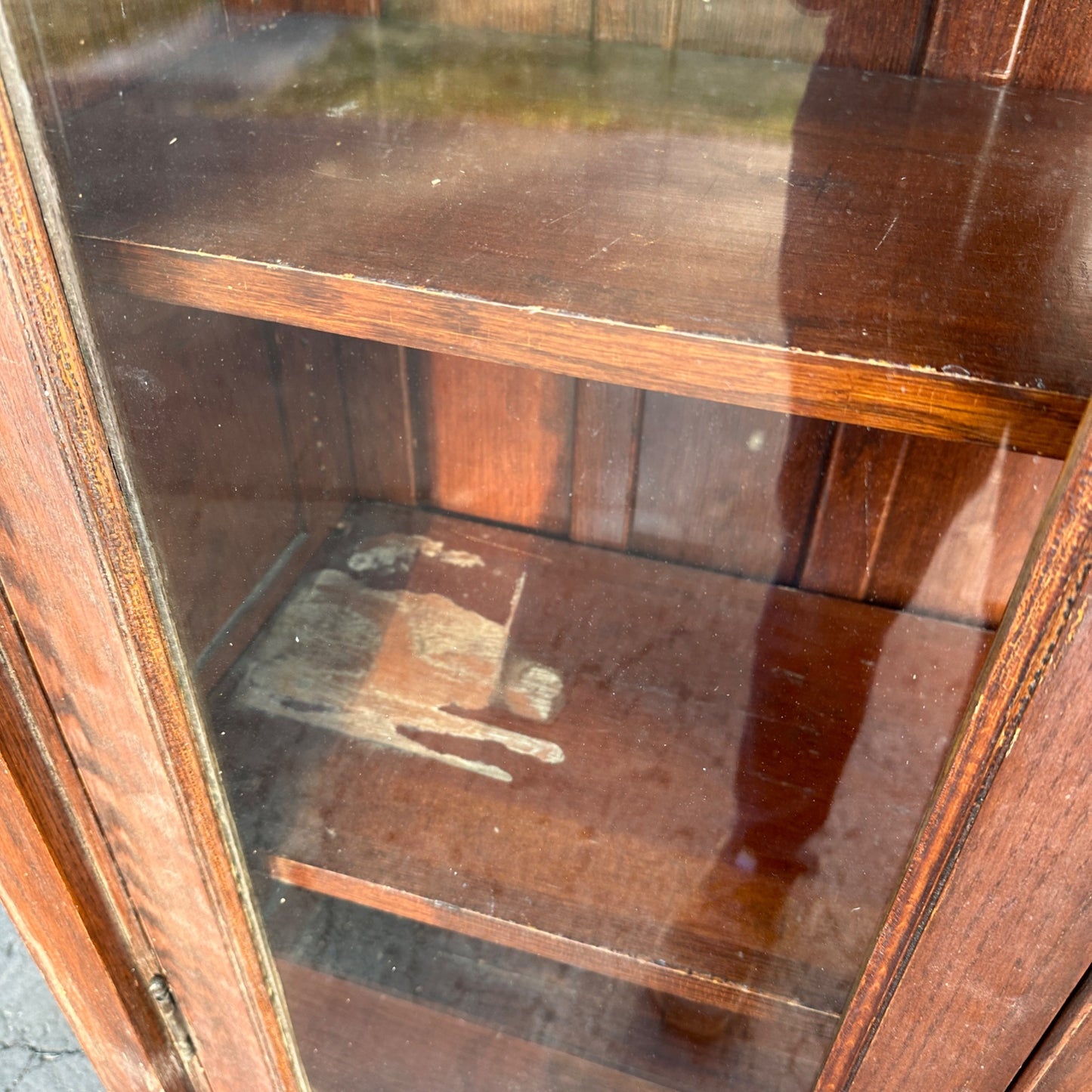 Antique 1900s Large Oak Apothecary General Store Cabinet Glass Bookcase Library