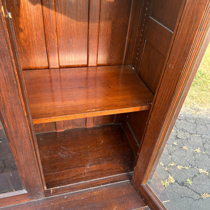 Antique 1900s Large Oak Apothecary General Store Cabinet Glass Bookcase Library