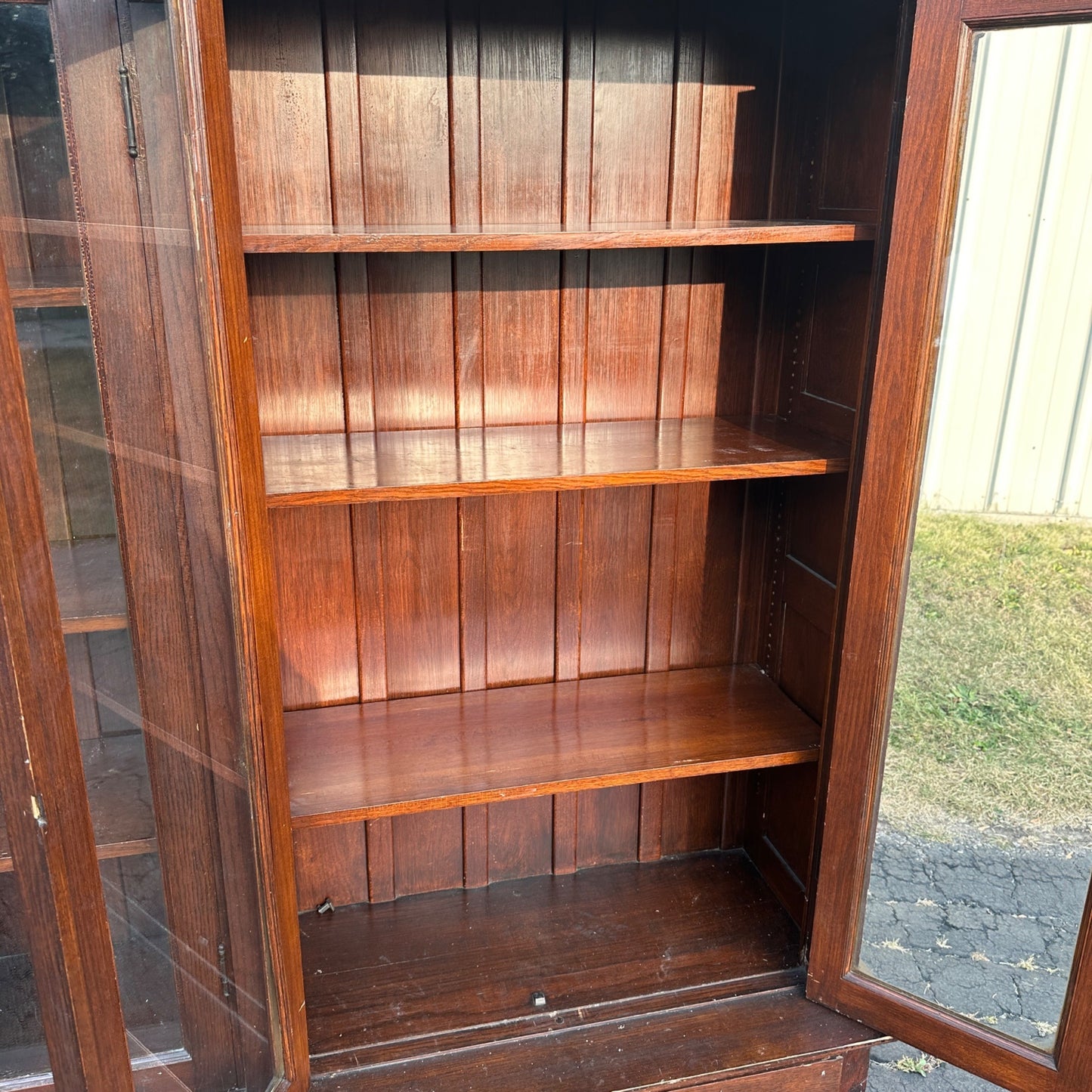 Antique 1900s Large Oak Apothecary General Store Cabinet Glass Bookcase Library