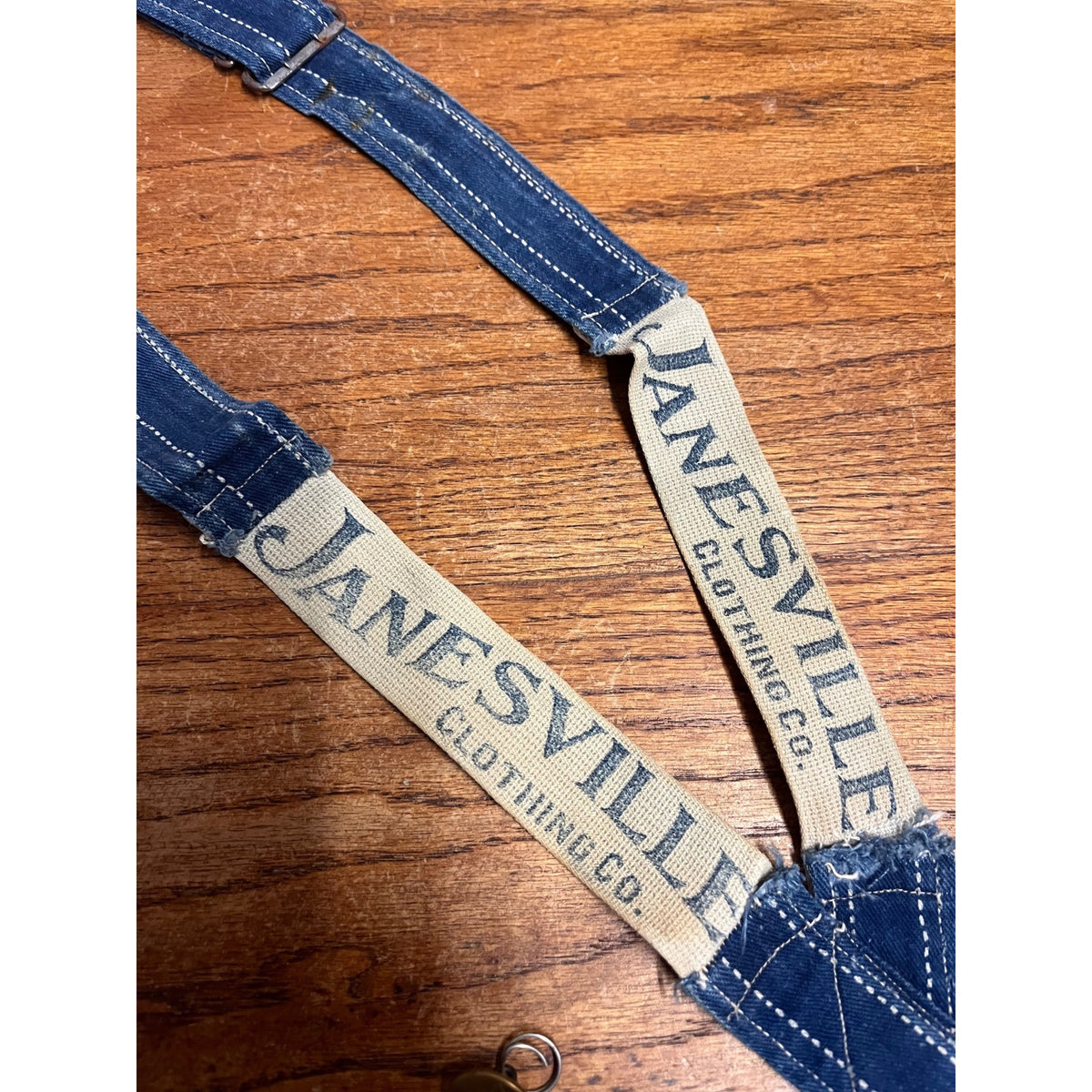 Vintage Janesville Clothing Co. Bib Overall Straps and Brass Button Lot Early American Denim Workwear Janesville, Wisconsin