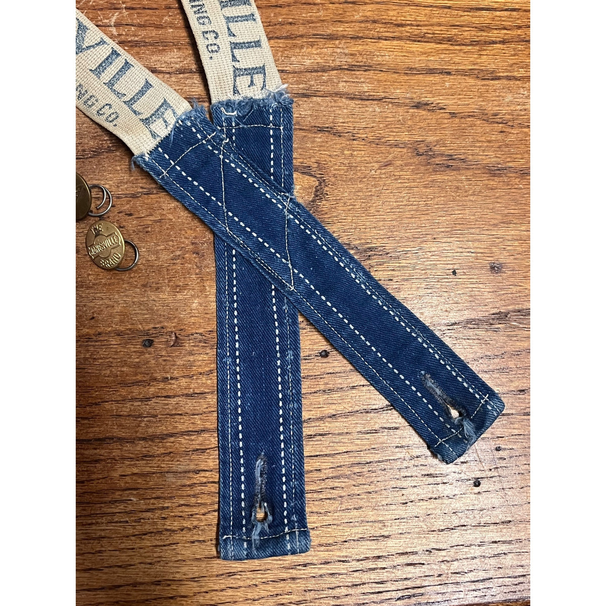Vintage Janesville Clothing Co. Bib Overall Straps and Brass Button Lot Early American Denim Workwear Janesville, Wisconsin