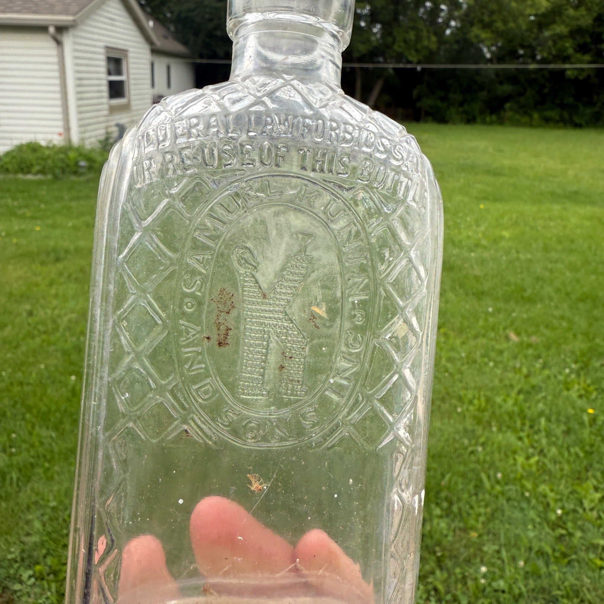Vintage Samuel Kunin & Sons Whiskey Liquor Glass Bottle Half Pint Chicago Embossed
