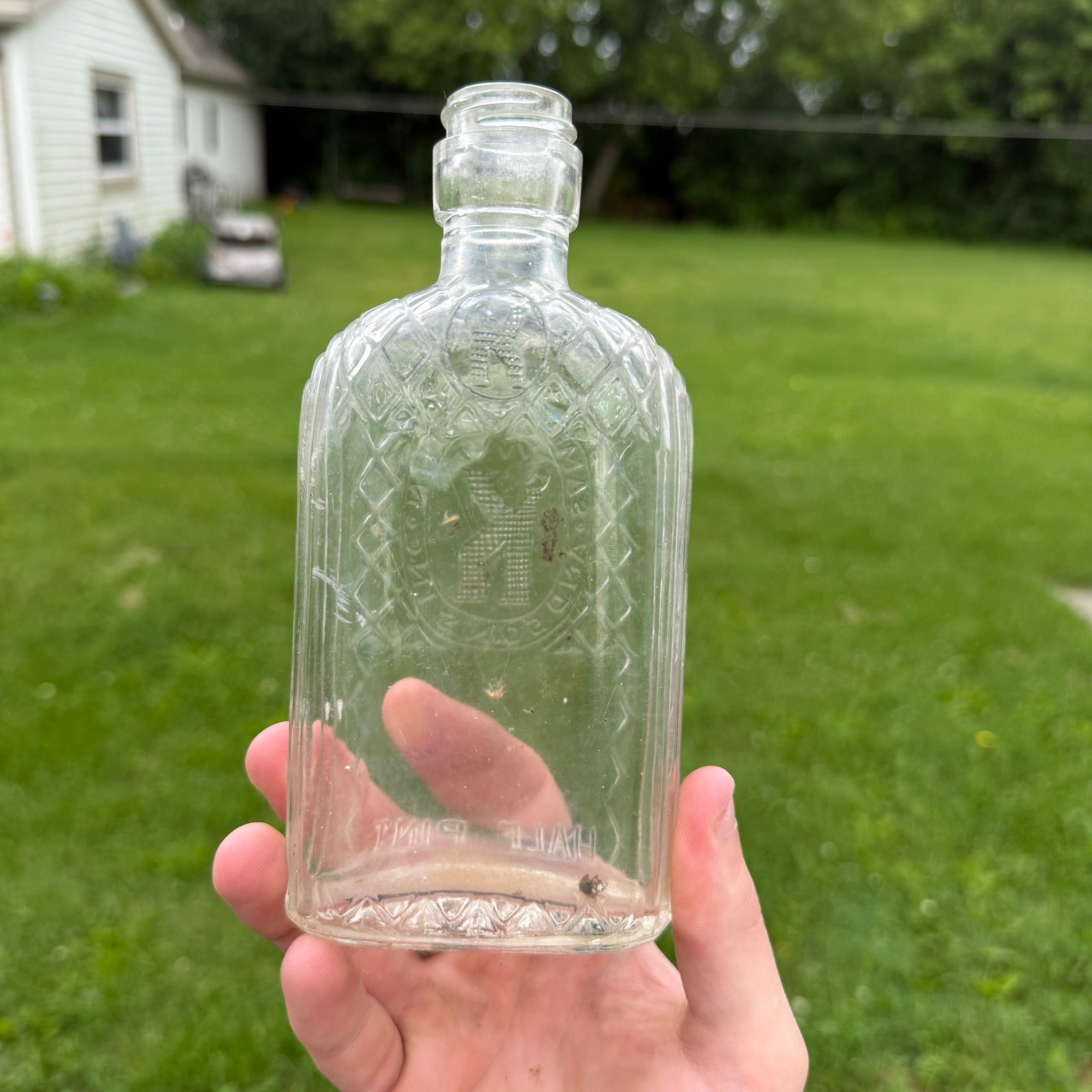 Vintage Samuel Kunin & Sons Whiskey Liquor Glass Bottle Half Pint Chicago Embossed