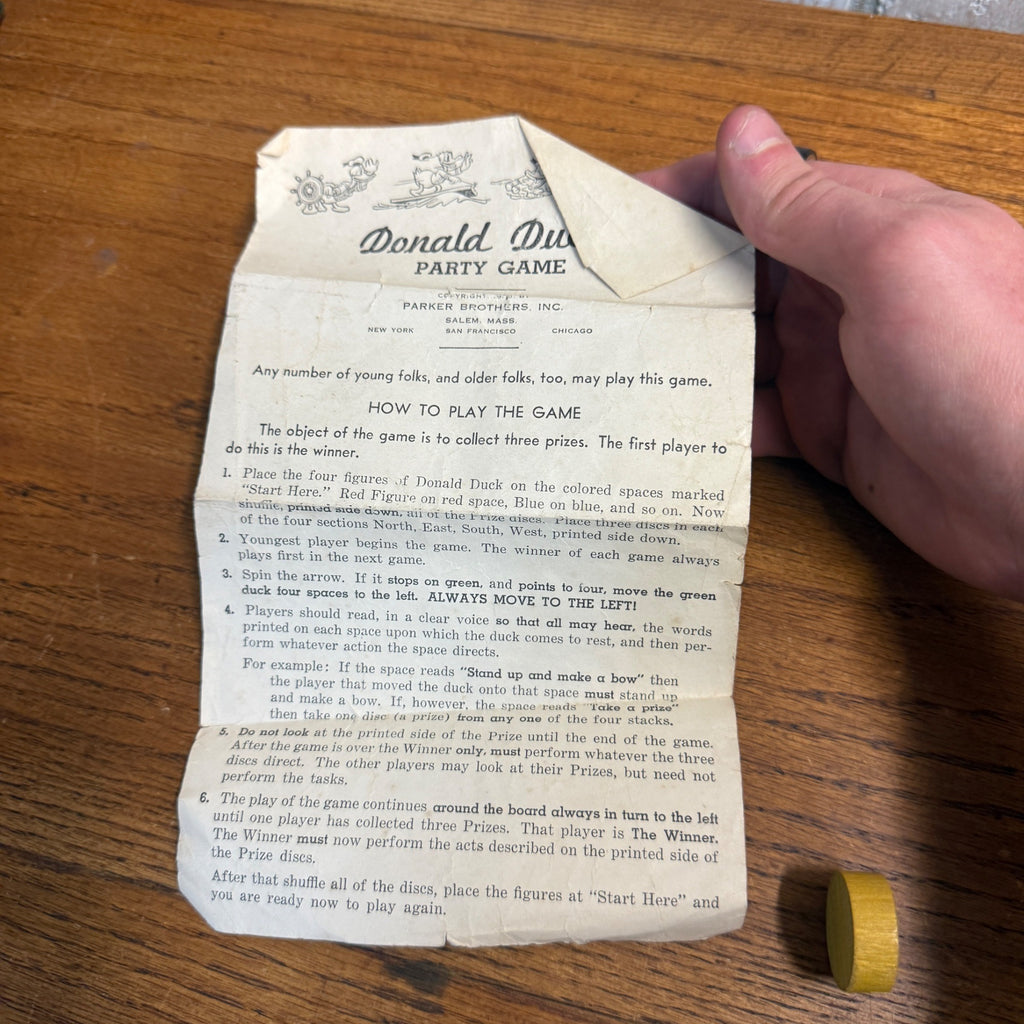 Vintage 1938 Parker Brothers Walt Disney's Donald Duck's Party Game - No Box