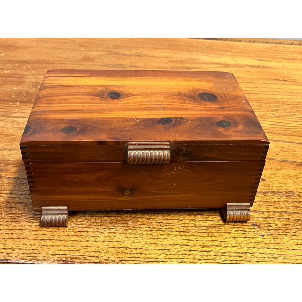 Vintage Cedar Small Wooden Dresser Trinket Jewelry Storage Box Chest 1950s Mid Century