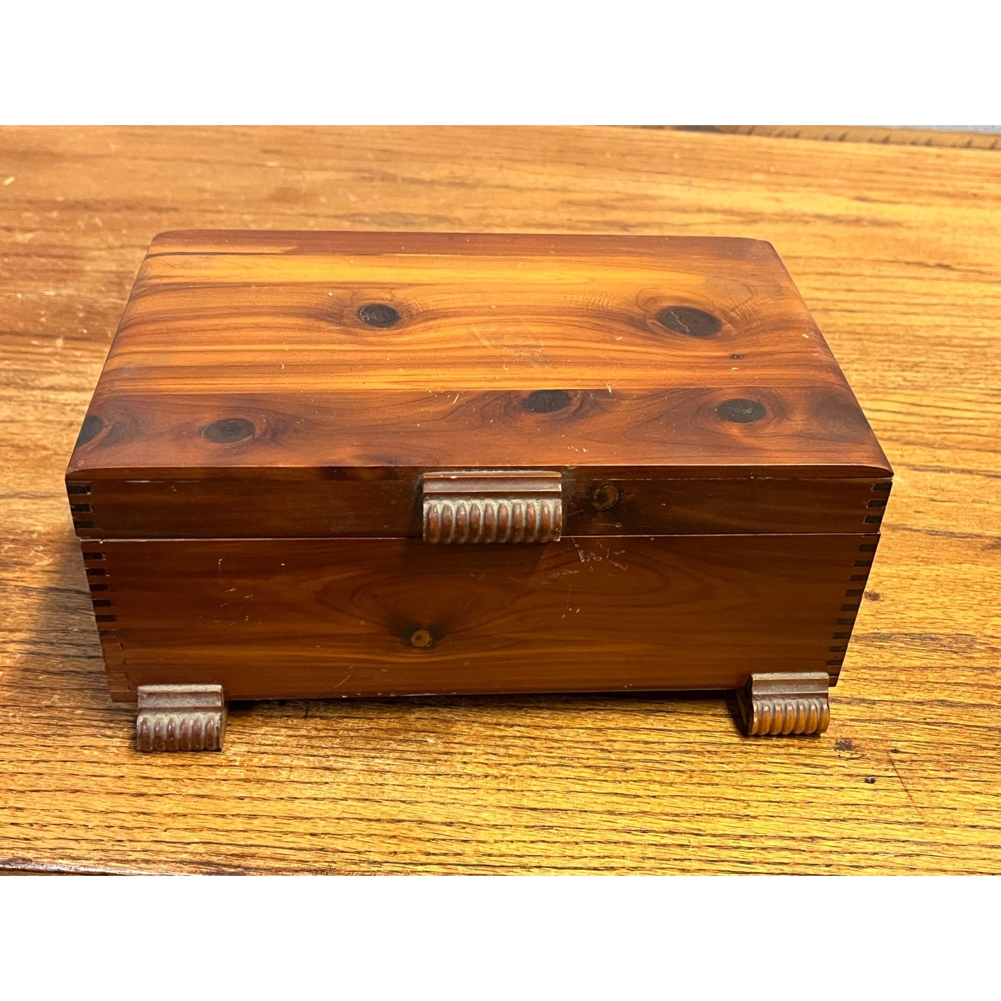 Vintage Cedar Small Wooden Dresser Trinket Jewelry Storage Box Chest 1950s Mid Century