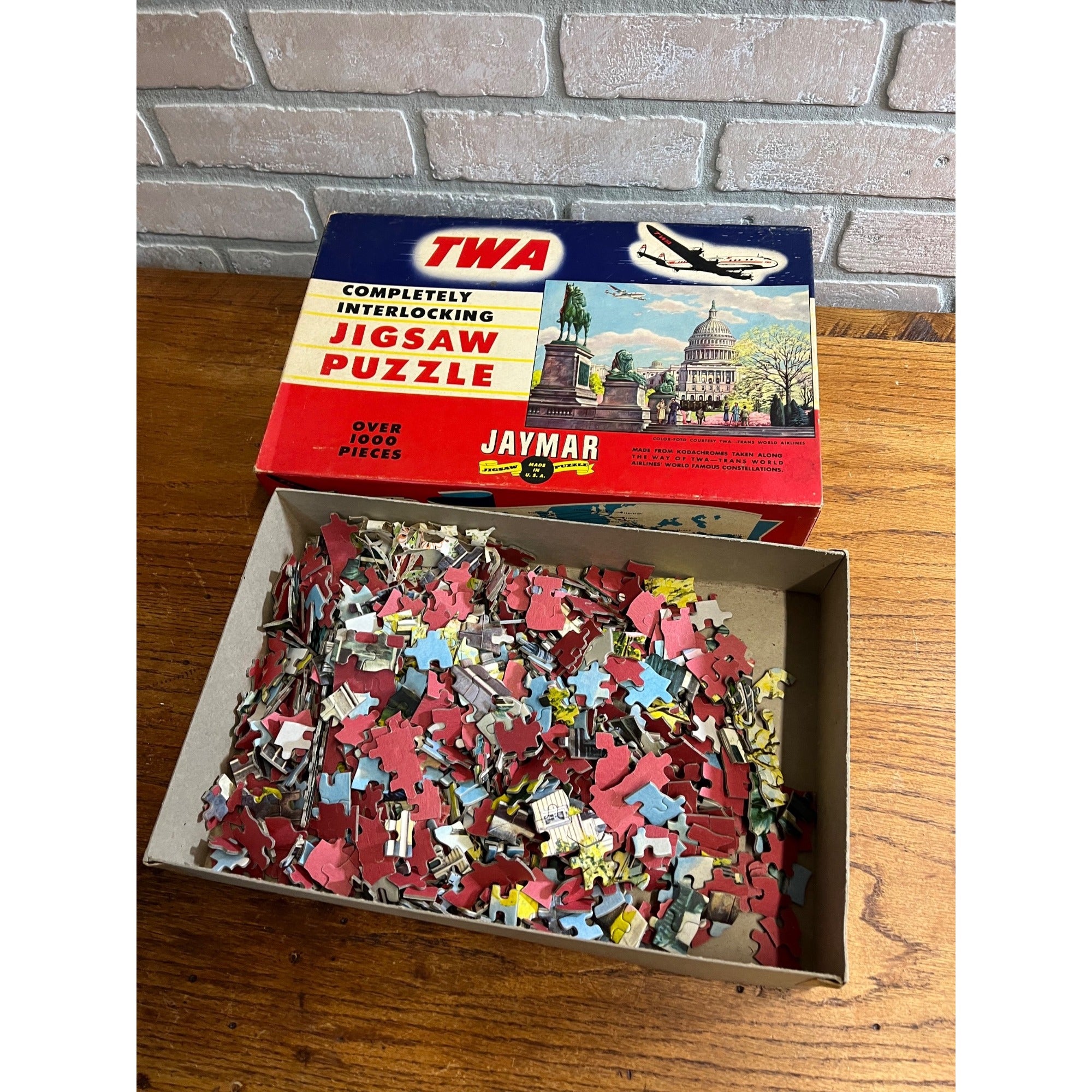 Vintage 1950s TWA Airlines Washington DC Jaymar Jigsaw Puzzle 1000+ Pieces