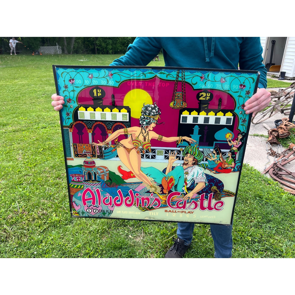 Vintage 1976 Bally Aladdin's Castle Pinball Game Back Glass