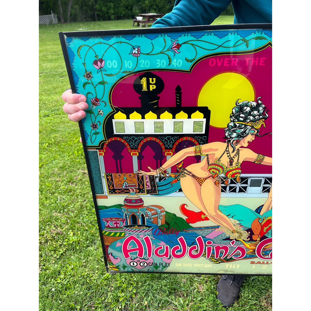 Vintage 1976 Bally Aladdin's Castle Pinball Game Back Glass