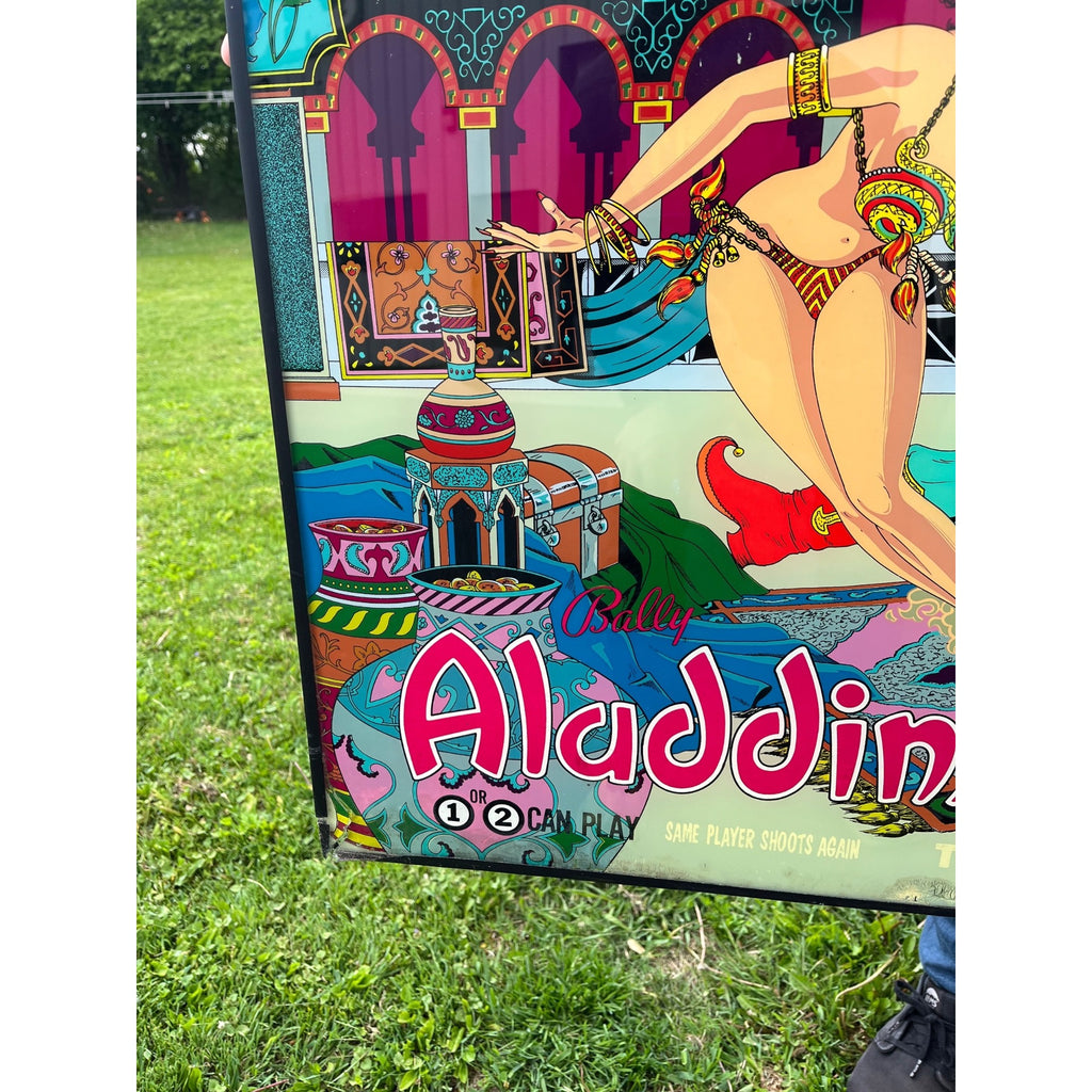 Vintage 1976 Bally Aladdin's Castle Pinball Game Back Glass