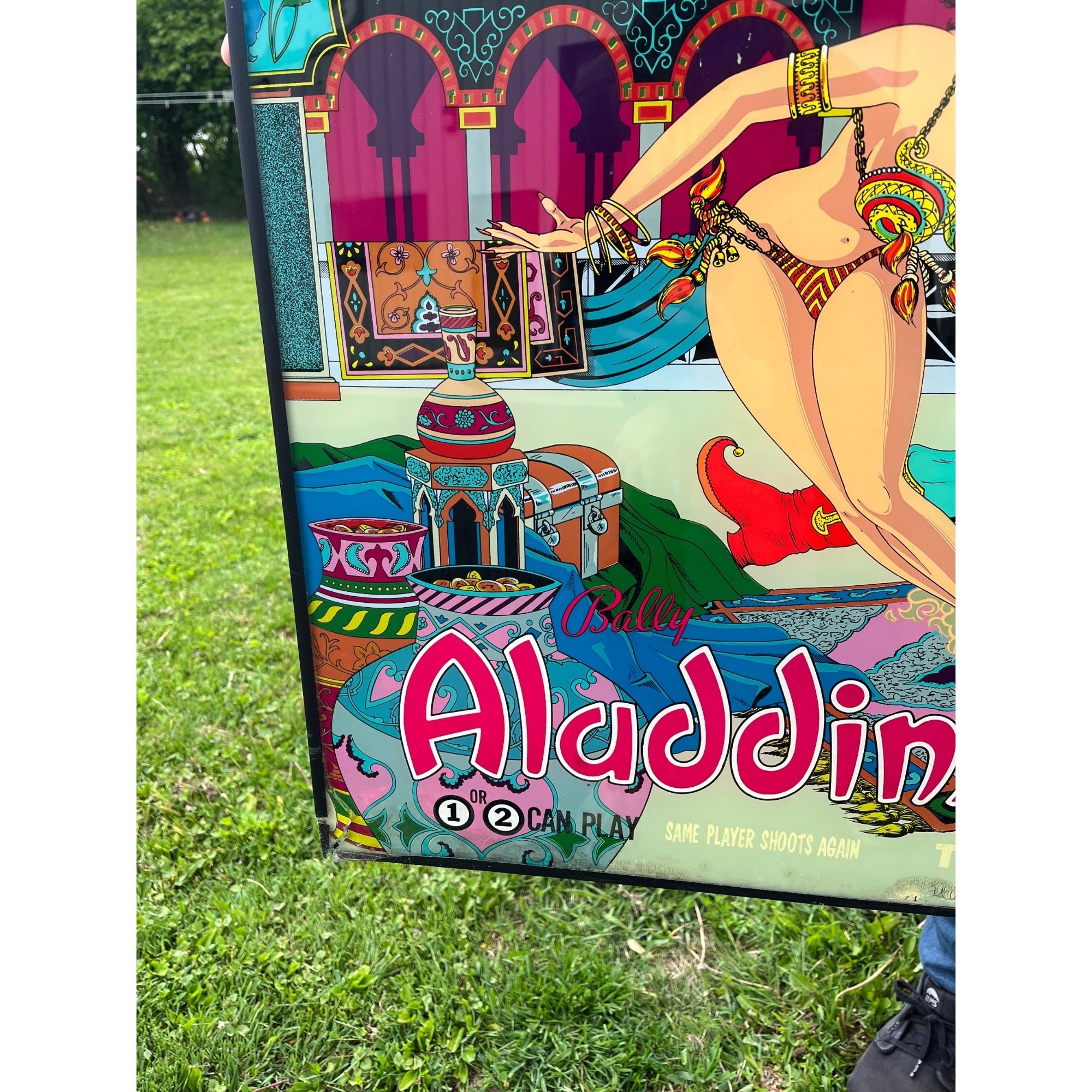 Vintage 1976 Bally Aladdin's Castle Pinball Game Back Glass