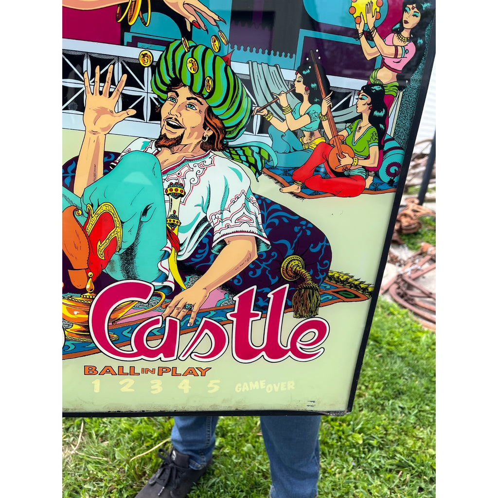 Vintage 1976 Bally Aladdin's Castle Pinball Game Back Glass