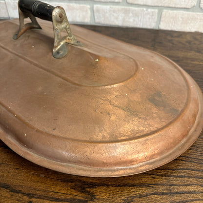 Antique Copper Boiler Wash Tub Lid Replacement Clean W/ Wood Hadle