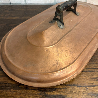 Antique Copper Boiler Wash Tub Lid Replacement Clean W/ Wood Hadle