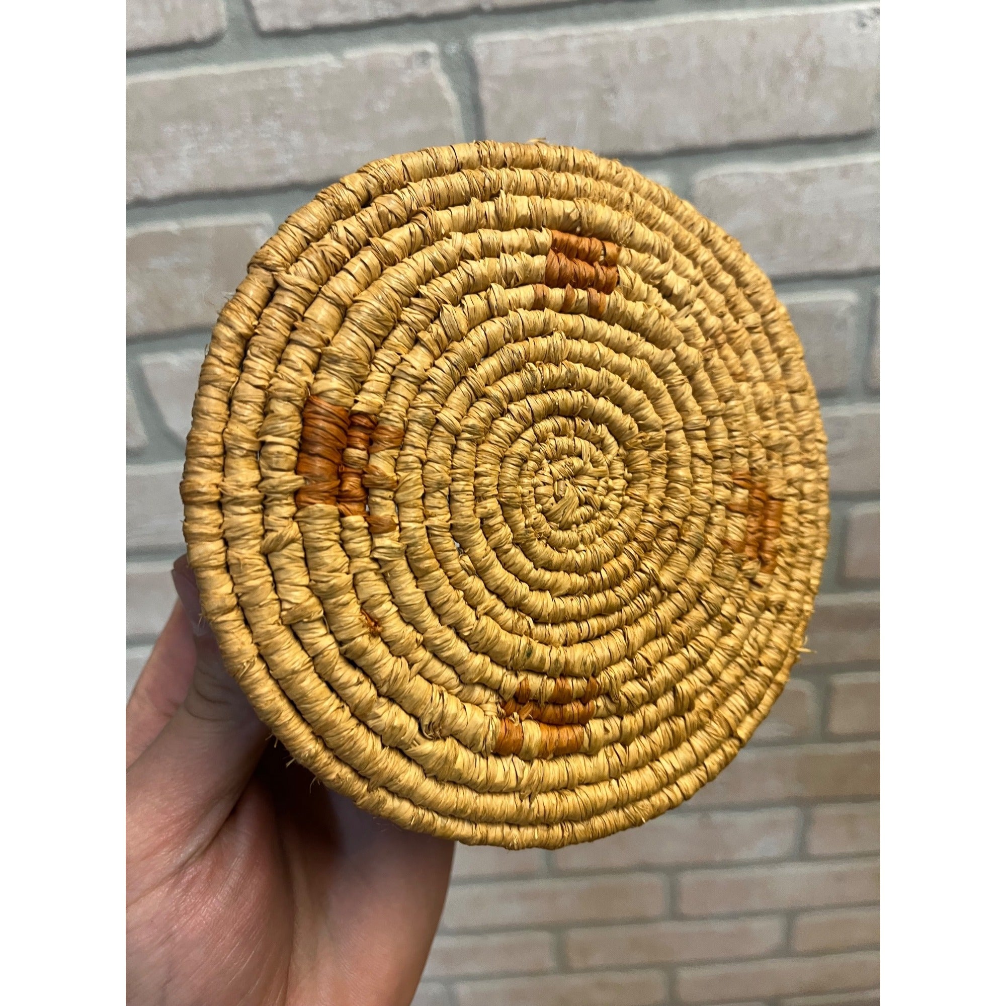 Vintage Handmade African Raffia Coil Basket Tribal Woven Small Bowl 5.25"