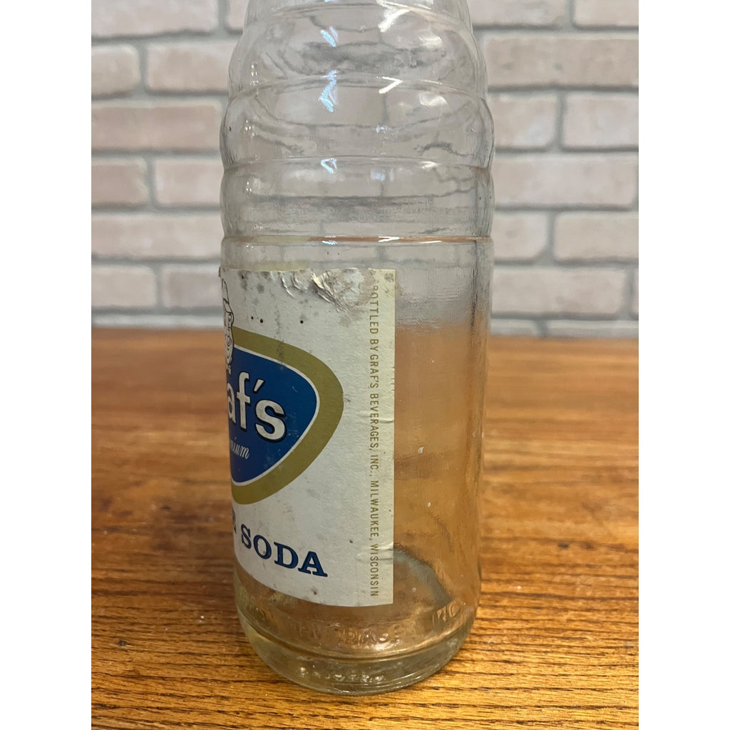 Vintage One Pint 12 Fluid Ounces Graf's Glass Premium White Soda Bottle Graf's Beverages Inc. Milwaukee, WI Paper Label