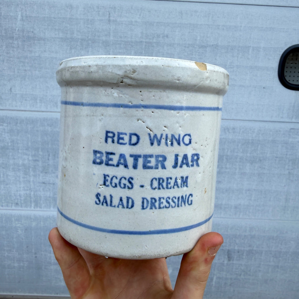 Vintage Red Wing Beater Jar Stoneware Blue Banded - No Advertising - Eggs Cream