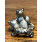 Vintage Jennings Bros. Cast Bronze 3 Fox Cubs Small Figurine Paperweight As-Is